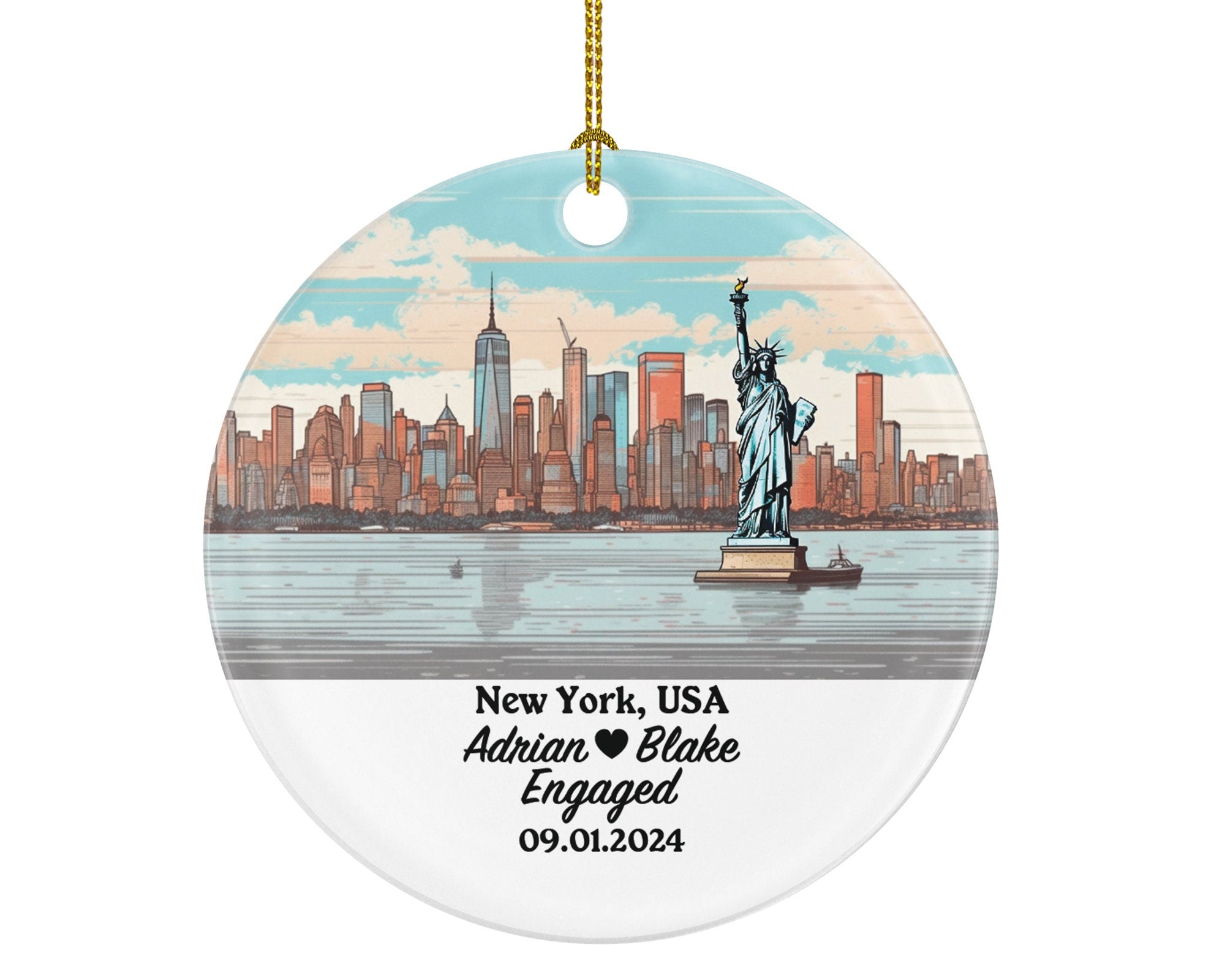 New York Christmas Ornament Personalized - NY Engaged Married Family Together Couple Travel Honeymoon Engagement Marriage
