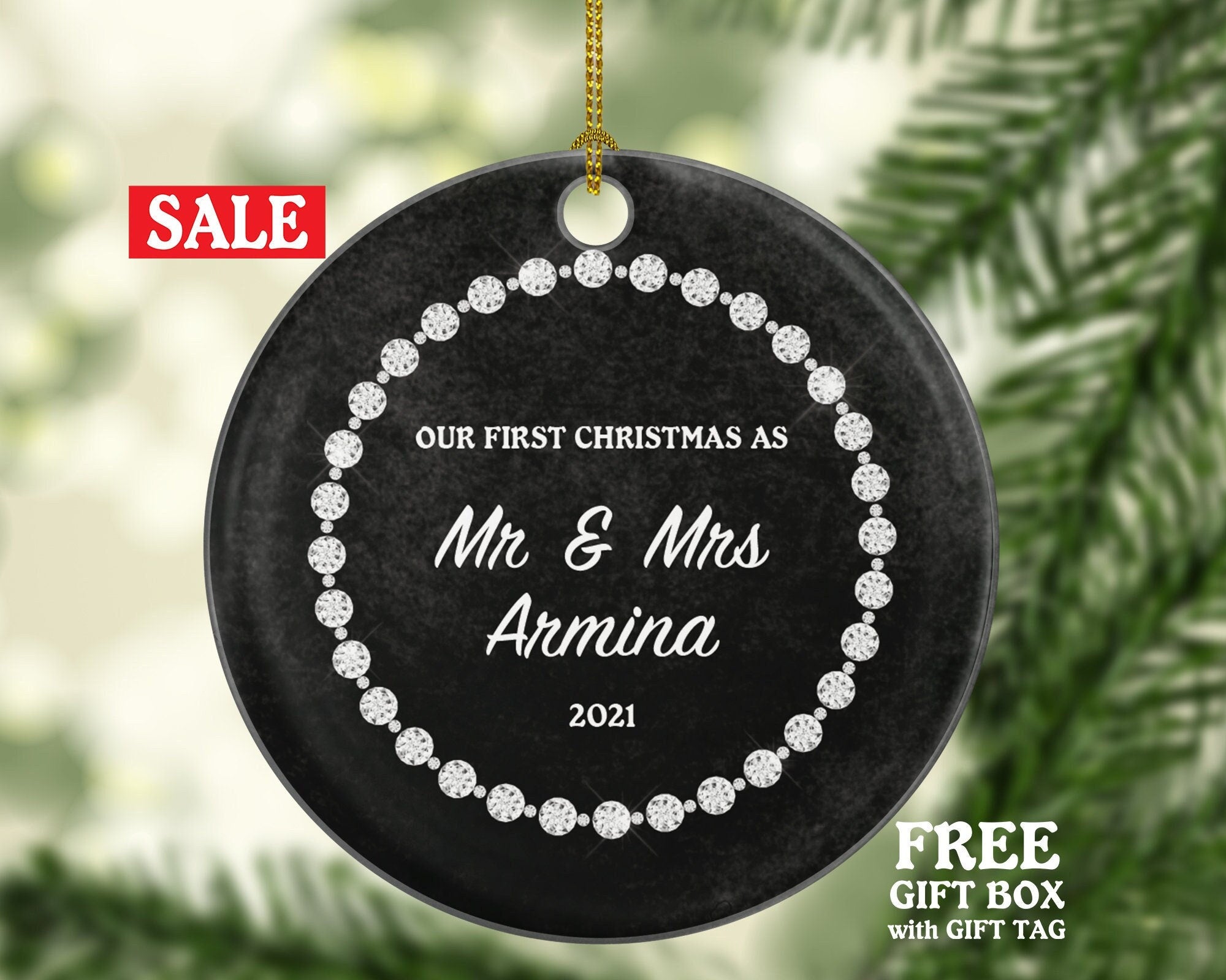 Our First Christmas as Mr & Mrs Married Couple Christmas Ornament Personalized - Newlywed Christmas Couple First Custom Gift