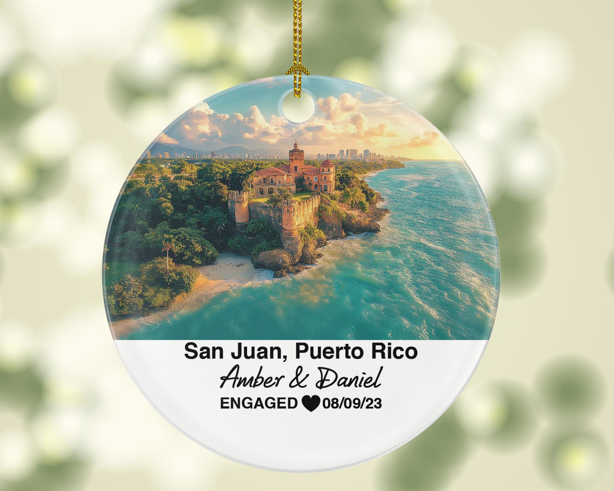San Juan Puerto Rico Round Ceramic Christmas Ornament – Personalized Holiday Keepsake, Custom Couple Gift for Wedding or Honeymoon