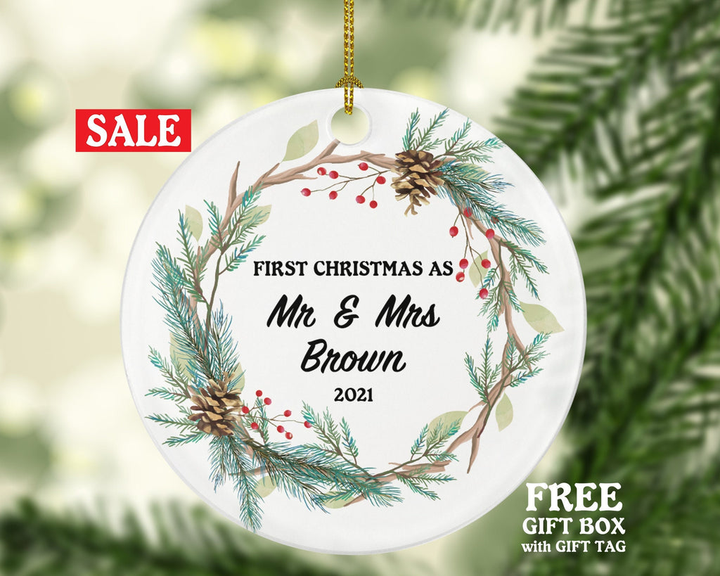 First Christmas as Mr & Mrs Married Couple Christmas Ornament Personalized - Newlywed Mr. and Mrs. Wedding Gift