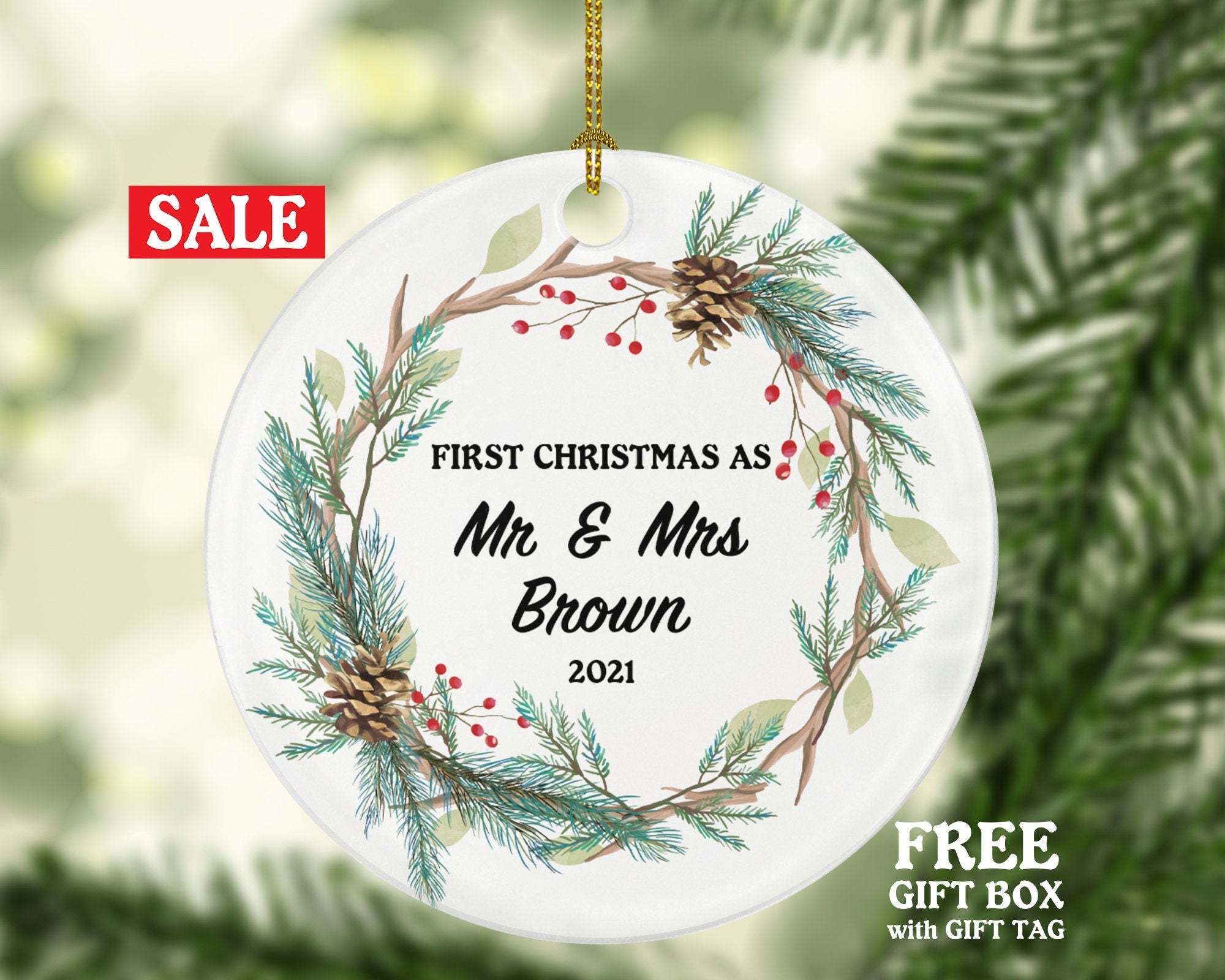 First Christmas as Mr & Mrs Married Couple Christmas Ornament Personalized - Newlywed Mr. and Mrs. Wedding Gift