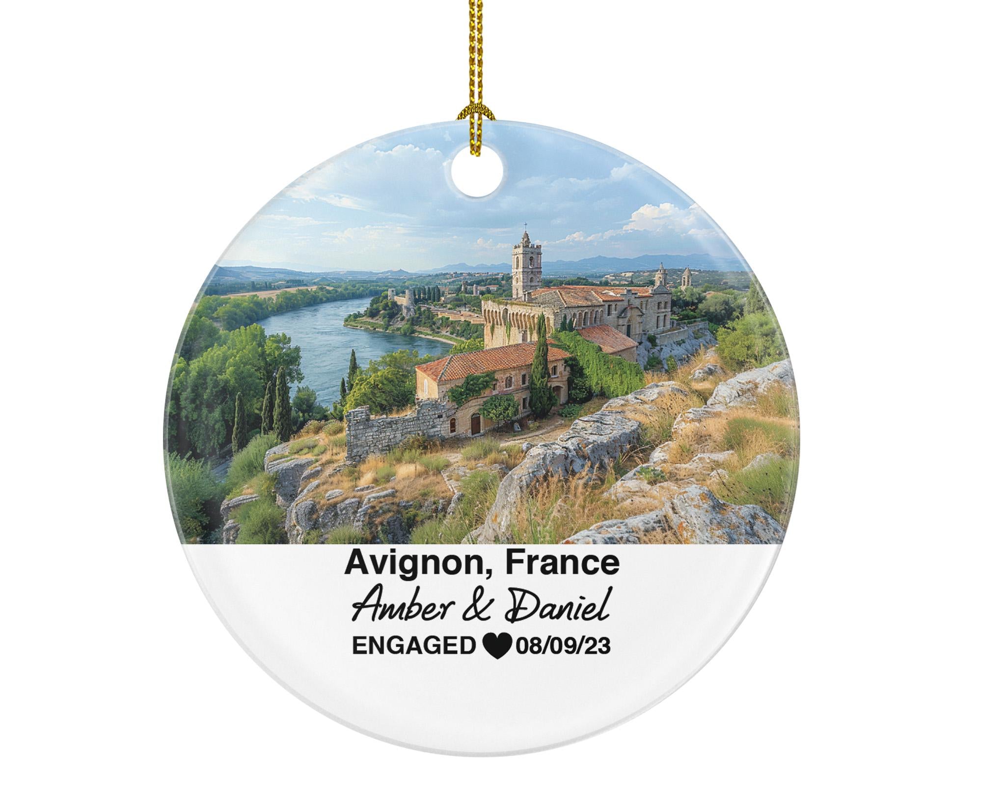 Personalized Avignon France Christmas Ornament, Pont Saint-Bénézet, Mr & Mrs Wedding, Engagement, or Honeymoon Keepsake for Couples