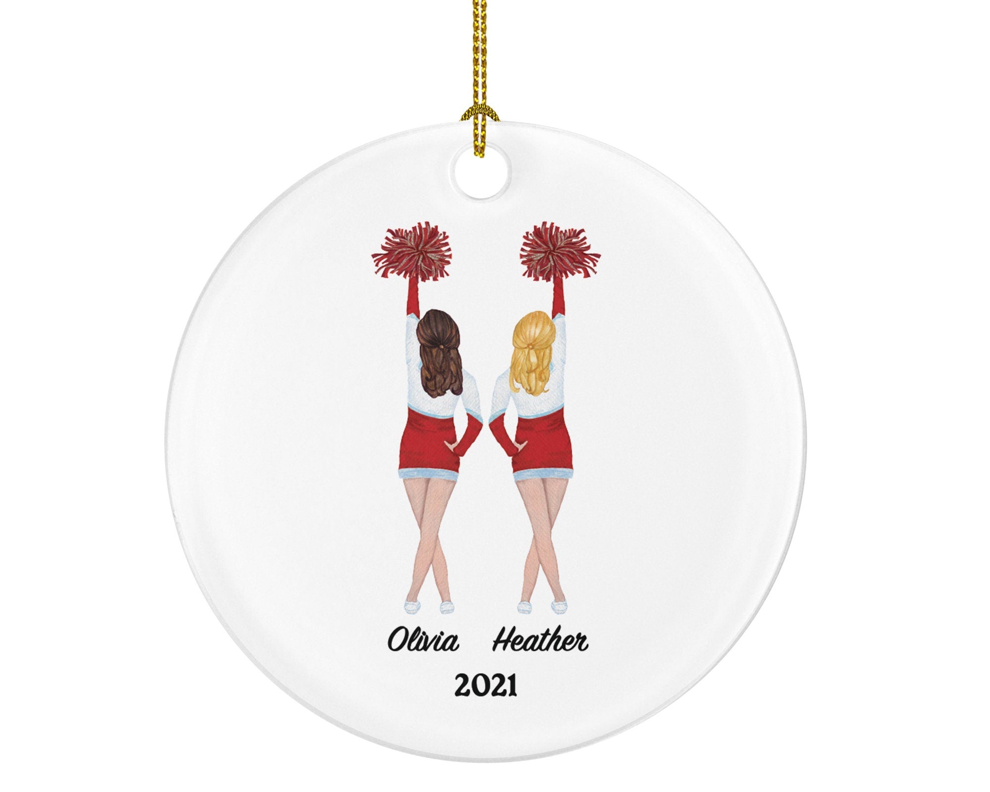 Cheerleader Female Girl Friends Personalized Ornament - BFF Besties Sisters Christmas Gift for Dancer Dance Portrait Do Perform Cheer