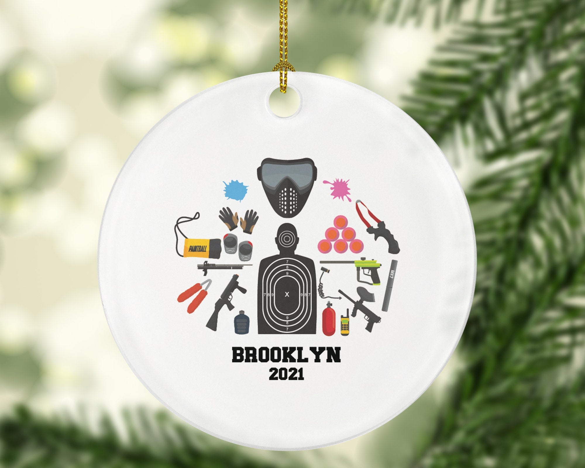 Paintball Christmas Ornament Personalized, Custom Gift For Paintball Player, Paintball Gun