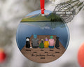 Personalized Family Christmas Ornament with Pet Custom Ceramic Keepsake for Couples Dog Cat Owners Holiday Gift Lake Dock Scene