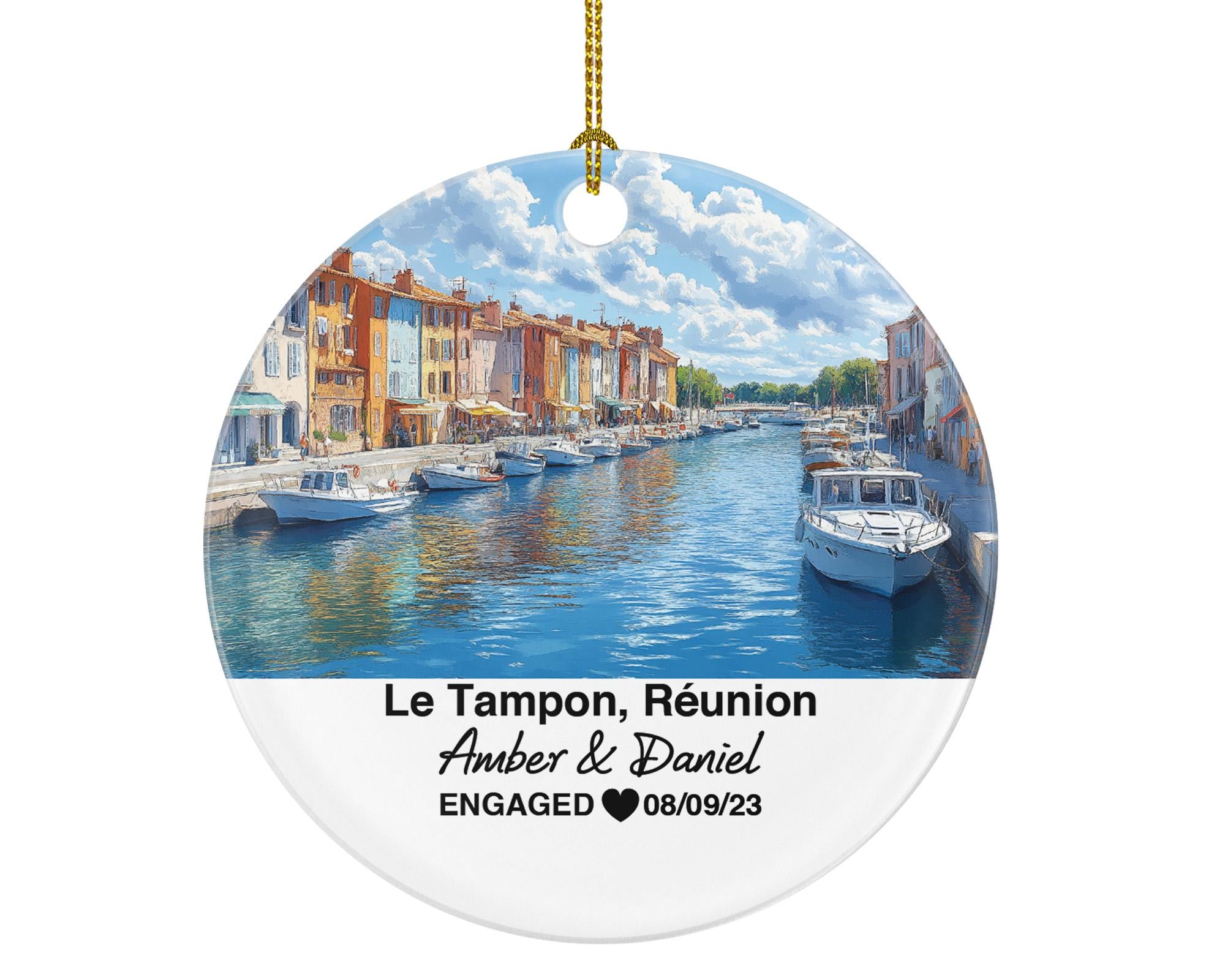 Custom Réunion Le Tampon Ornament, Piton de la Fournaise, Personalized Couple Gift, Celebrate Wedding, Engagement, Honeymoon