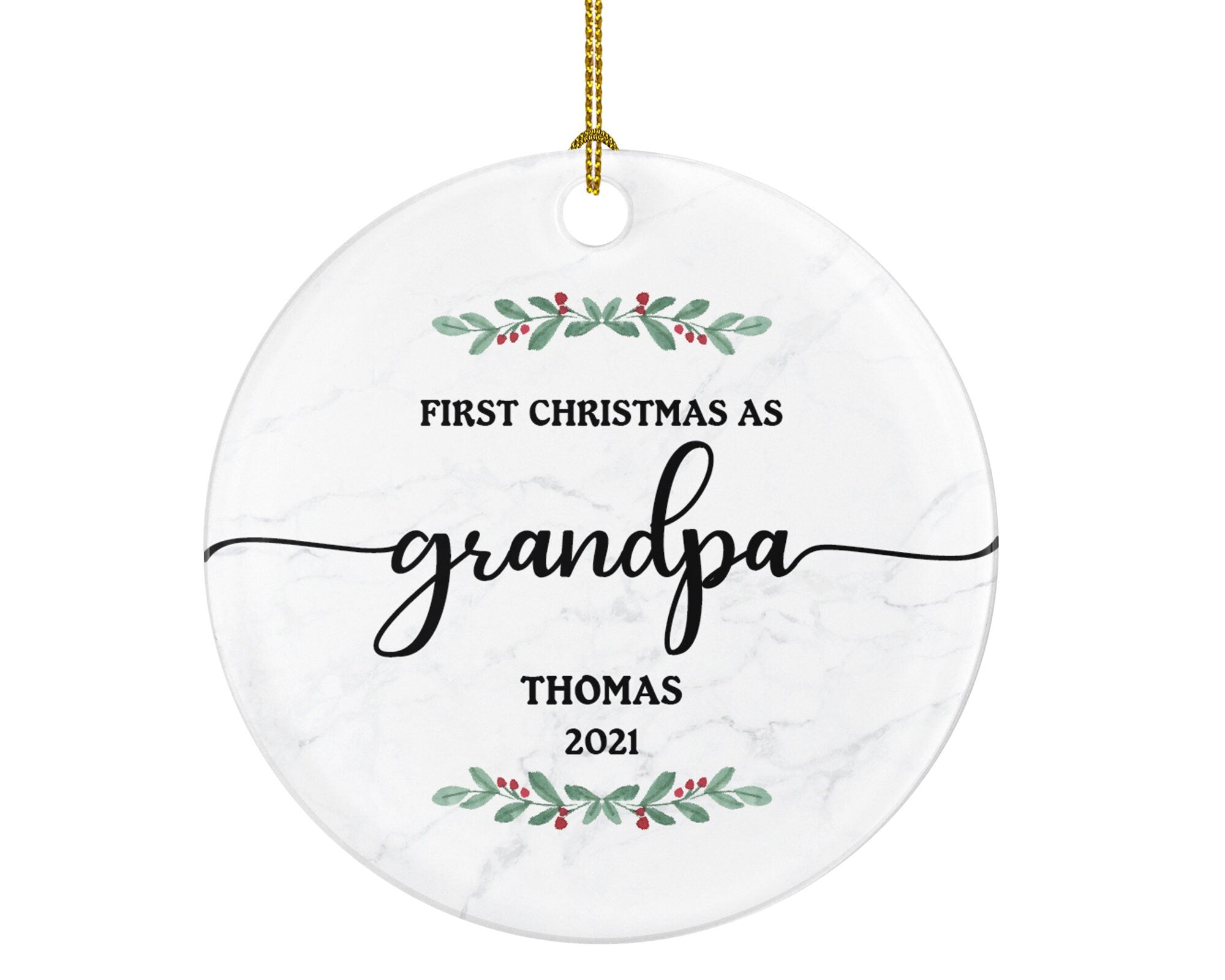 First Christmas as Grandpa Christmas Ornament Personalized -Grandfather Custom Gift, Pregnancy Reveal, Baby Announcement to Be