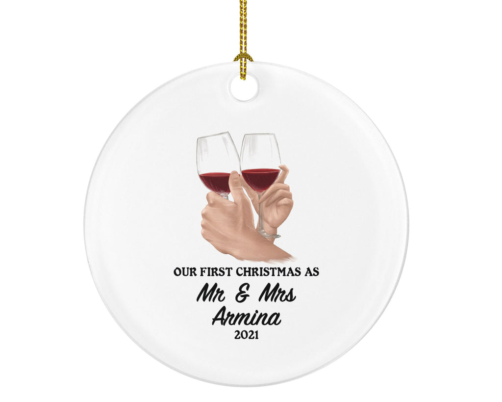 First Christmas as Mr & Mrs Married Couple Christmas Ornament Personalized - Newlywed Mr. and Mrs. Gift - Wine Lover - Custom Family Name