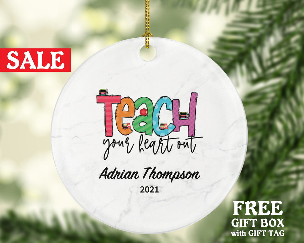 Teacher Ornament Personalized - Teacher Custom Gift Apple from Student Appreciation Mr Mrs School Graduate Graduation
