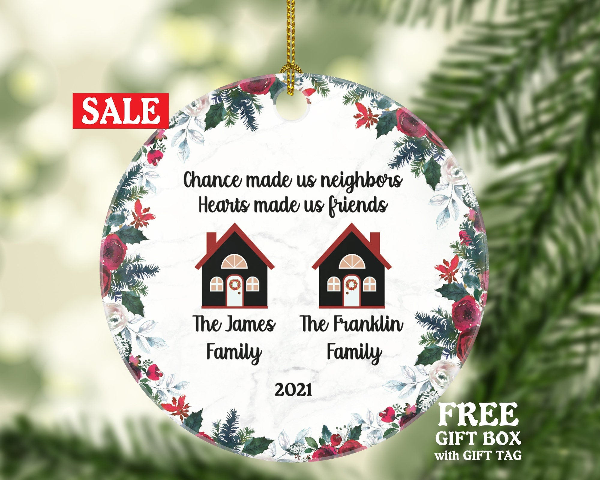 Neighbor Personalized Christmas Ornament - Chance Made us Neighbors New Home for Thanks Great Neighbor Housewarming Wedding Owner Thank You