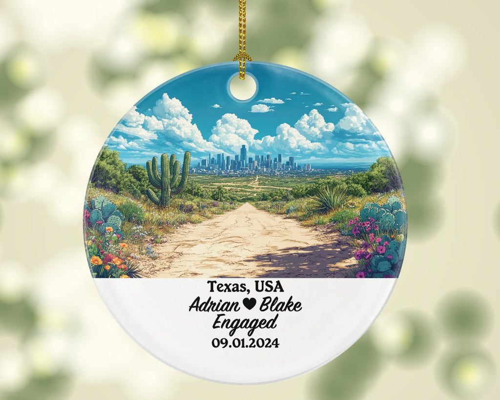 Texas Christmas Ornament Personalized - TX Engaged Married Family Together Couple Travel Honeymoon Engagement Marriage