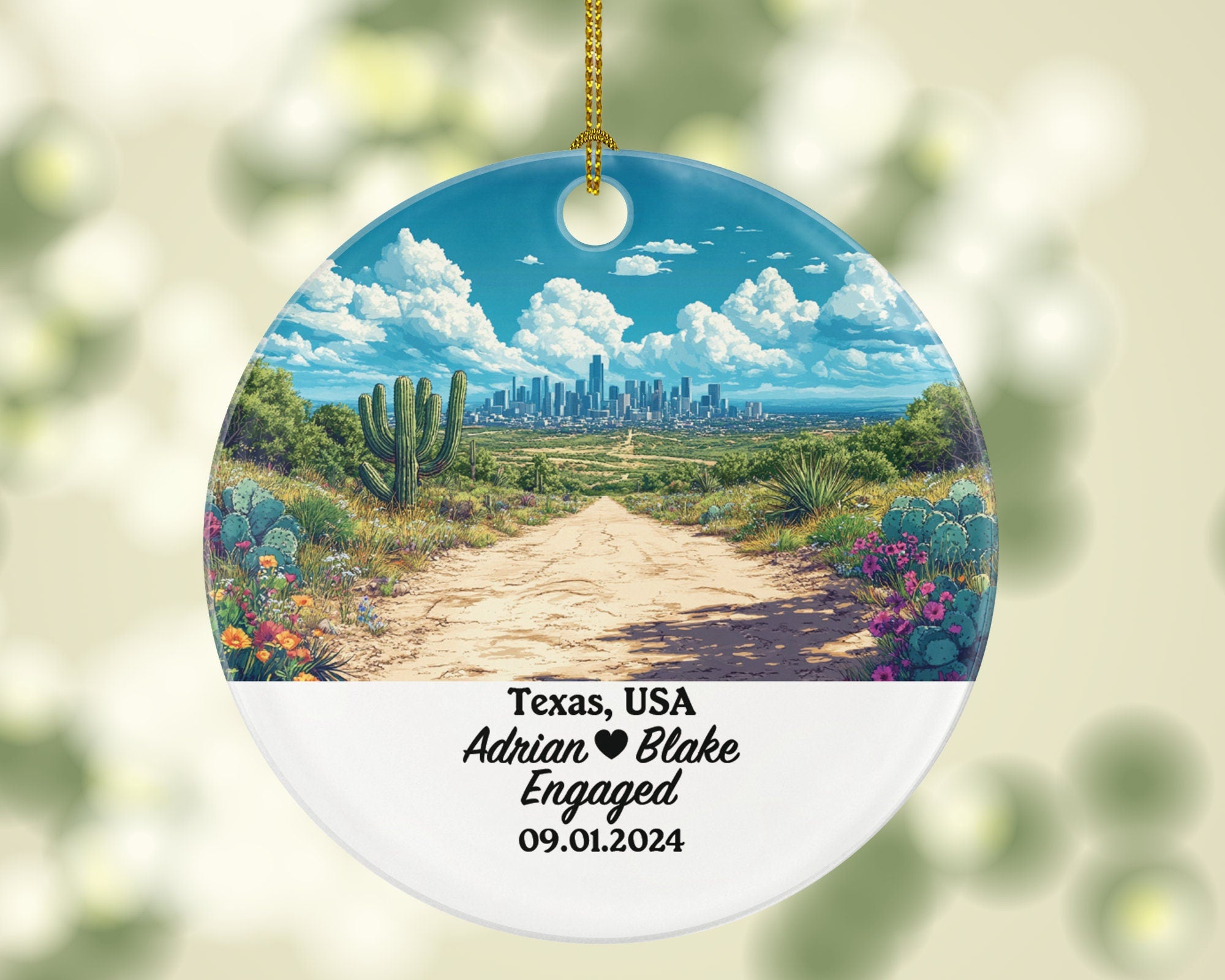 Texas Christmas Ornament Personalized - TX Engaged Married Family Together Couple Travel Honeymoon Engagement Marriage