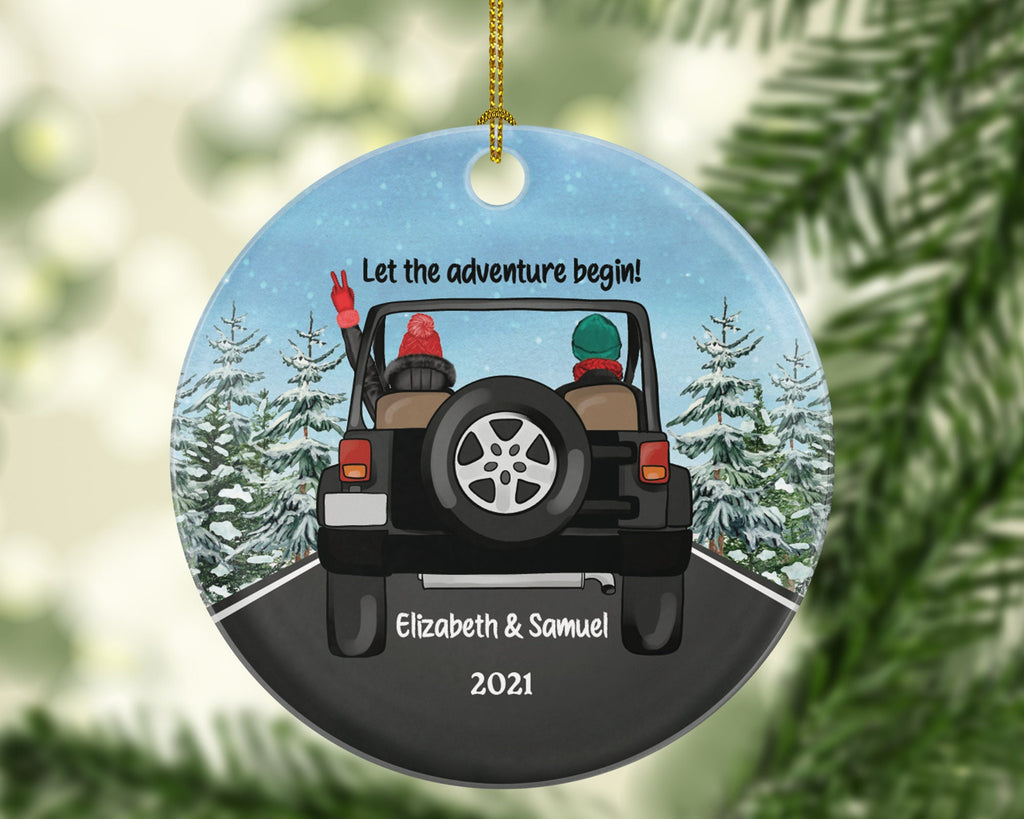 Couple In A Car Driving Christmas Ornament - Traveled Together Our First Trip Personalized Wedding Engaged New Couple Gift for Adventure