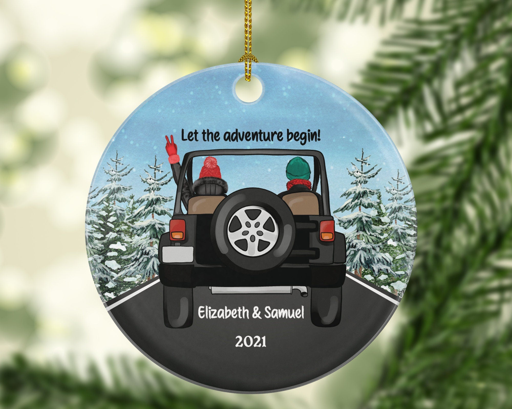 Couple In A Car Driving Christmas Ornament - Traveled Together Our First Trip Personalized Wedding Engaged New Couple Gift for Adventure