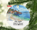 Vigo Spain Round Ceramic Christmas Ornament – Personalized Holiday Keepsake, Custom Couple Gift for Wedding or Honeymoon
