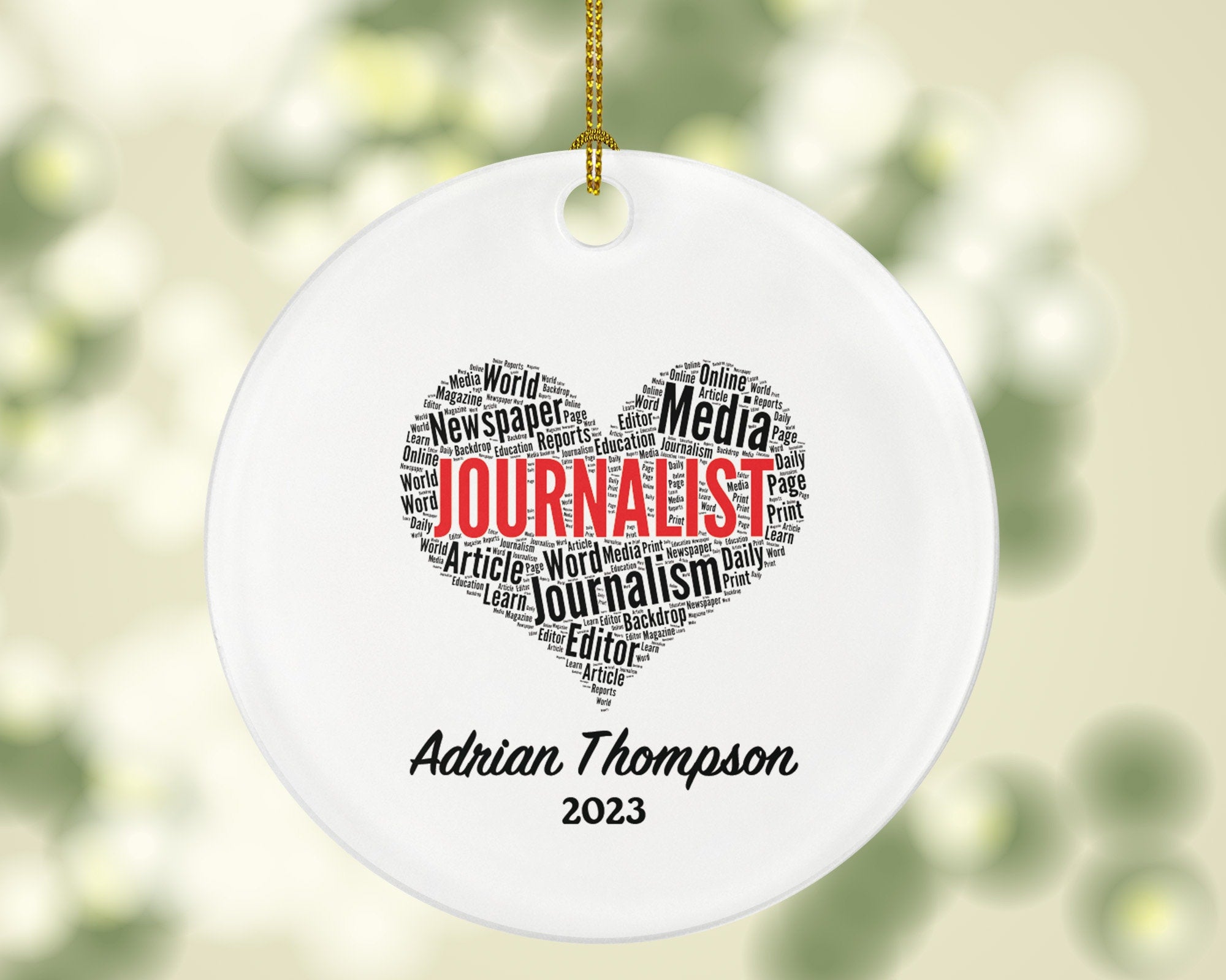Journalist Christmas Ornament Personalized - Journalism Gift - Journalist Word Art Reporter Gift