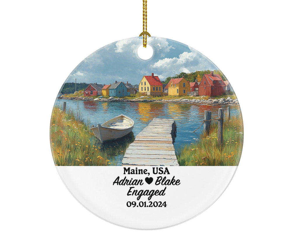 Maine Christmas Ornament Personalized - ME Engaged Married Family Together Couple Travel Honeymoon Engagement Marriage