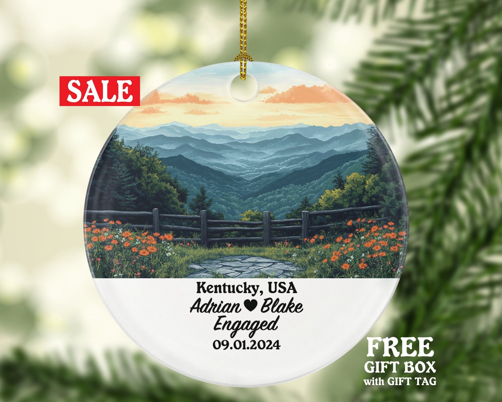 Kentucky Christmas Ornament Personalized - KY Engaged Married Family Together Couple Travel Honeymoon Engagement Marriage