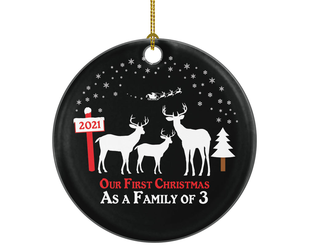 Our First Christmas As A Family Of Three 3 Ornament Deer Reindeer Kids Children Mom Dad New Mommy Daddy Baby Girl Boy Father Mother Newborn