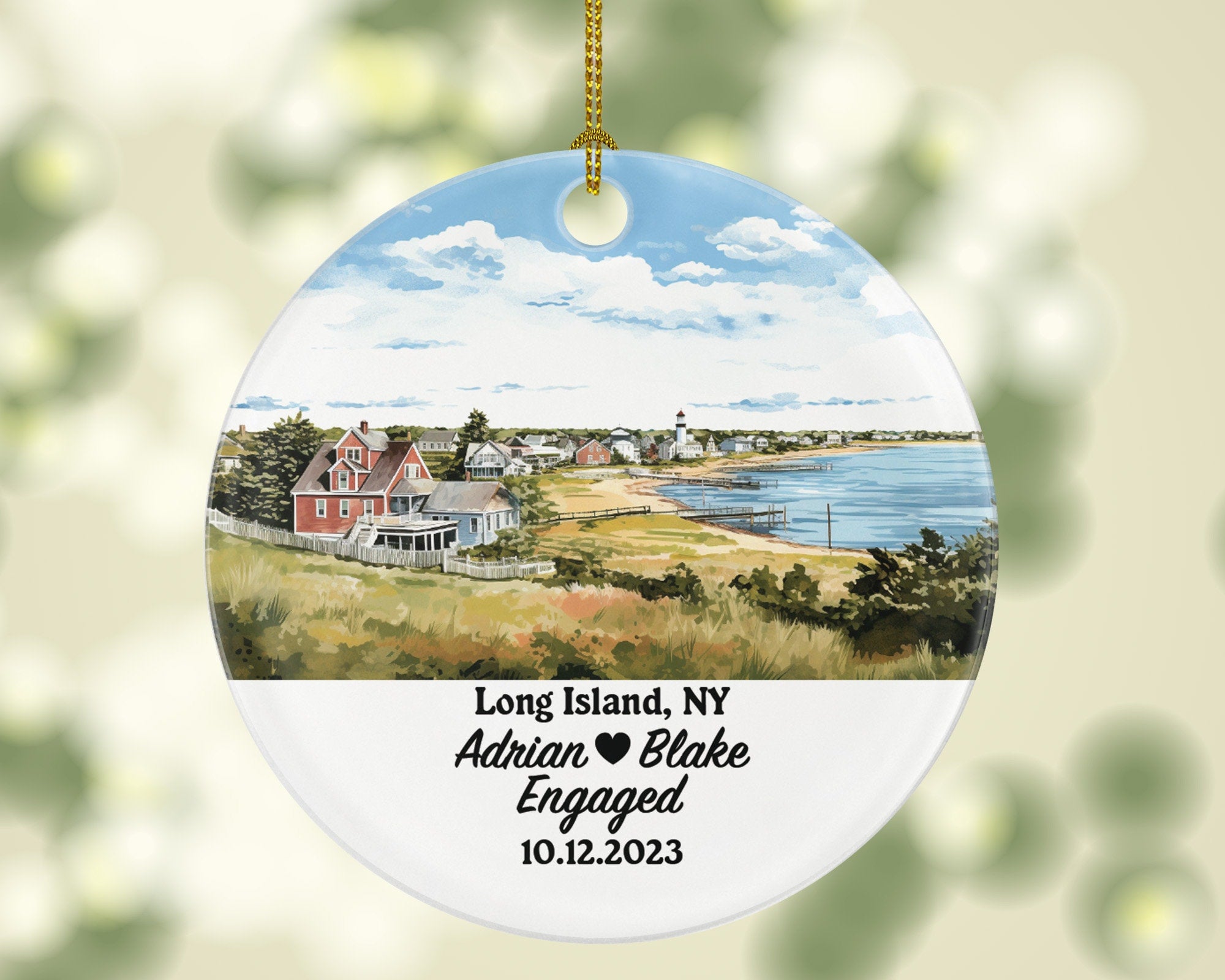 Long Island New York Christmas Ornament Personalized, NY Engaged Married Family Together Couple Travel Honeymoon Wedding Engagement Marriage