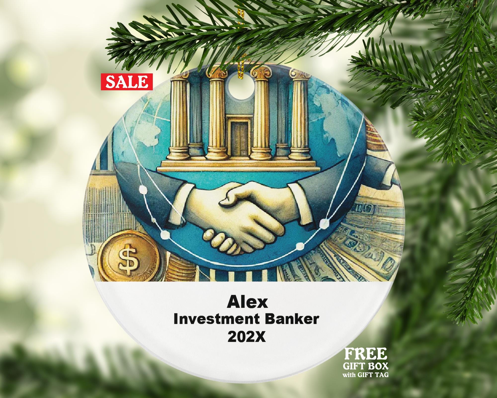 Personalized Investment Banker Ornament – Custom Finance Gift – Banking Career Ornament with Name and Year