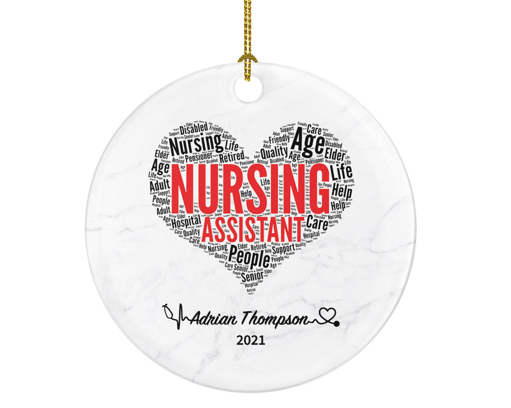 Nursing Assistant Wordart Heart Christmas Ornament Personalized - Nurse Assistant Health Worker Gift from Patient Custom Medical