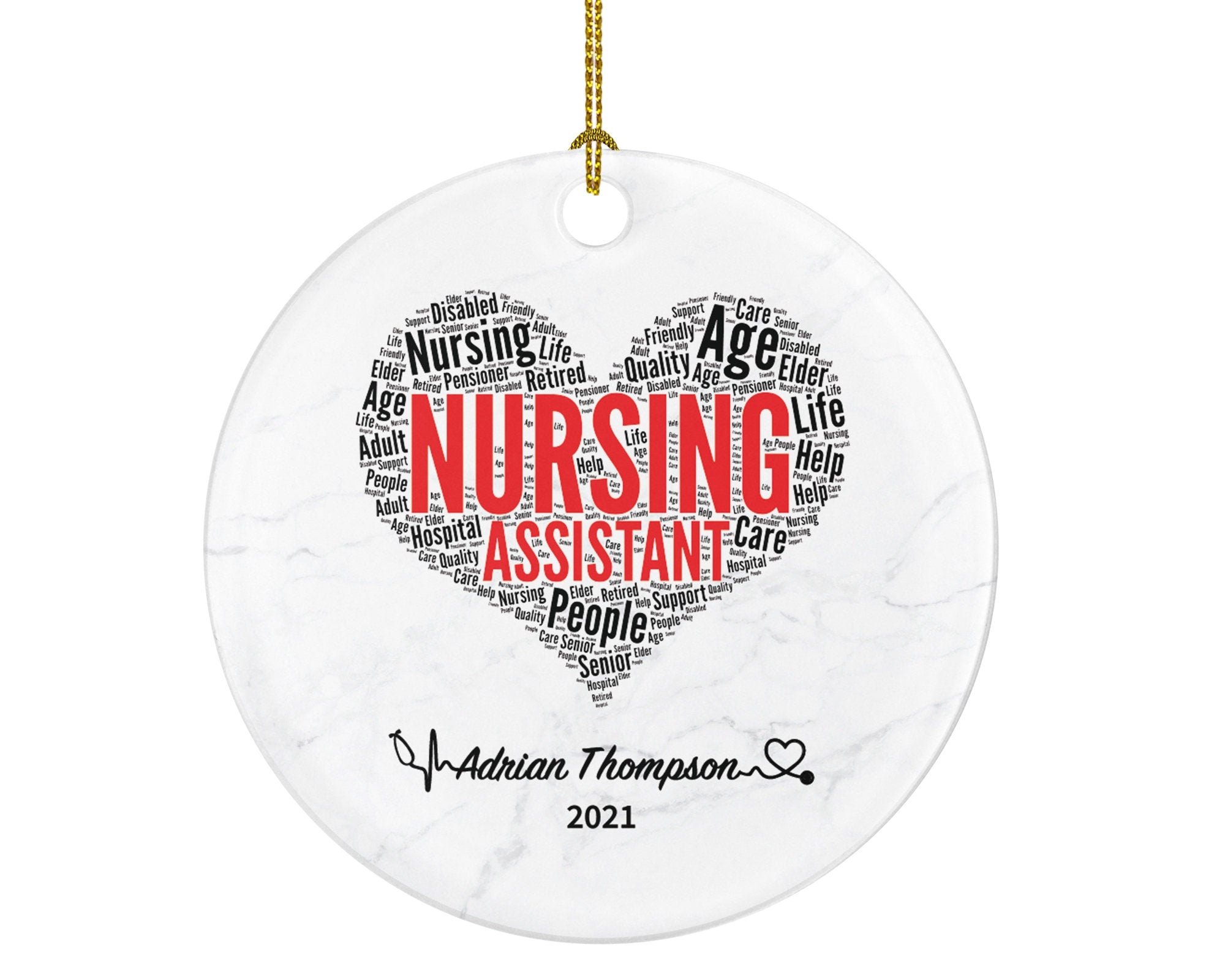 Nursing Assistant Wordart Heart Christmas Ornament Personalized - Nurse Assistant Health Worker Gift from Patient Custom Medical