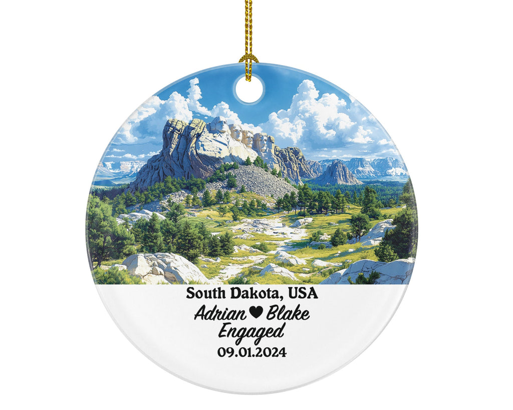 South Dakota Christmas Ornament Personalized - SD Engaged Married Family Together Couple Travel Honeymoon Engagement Marriage