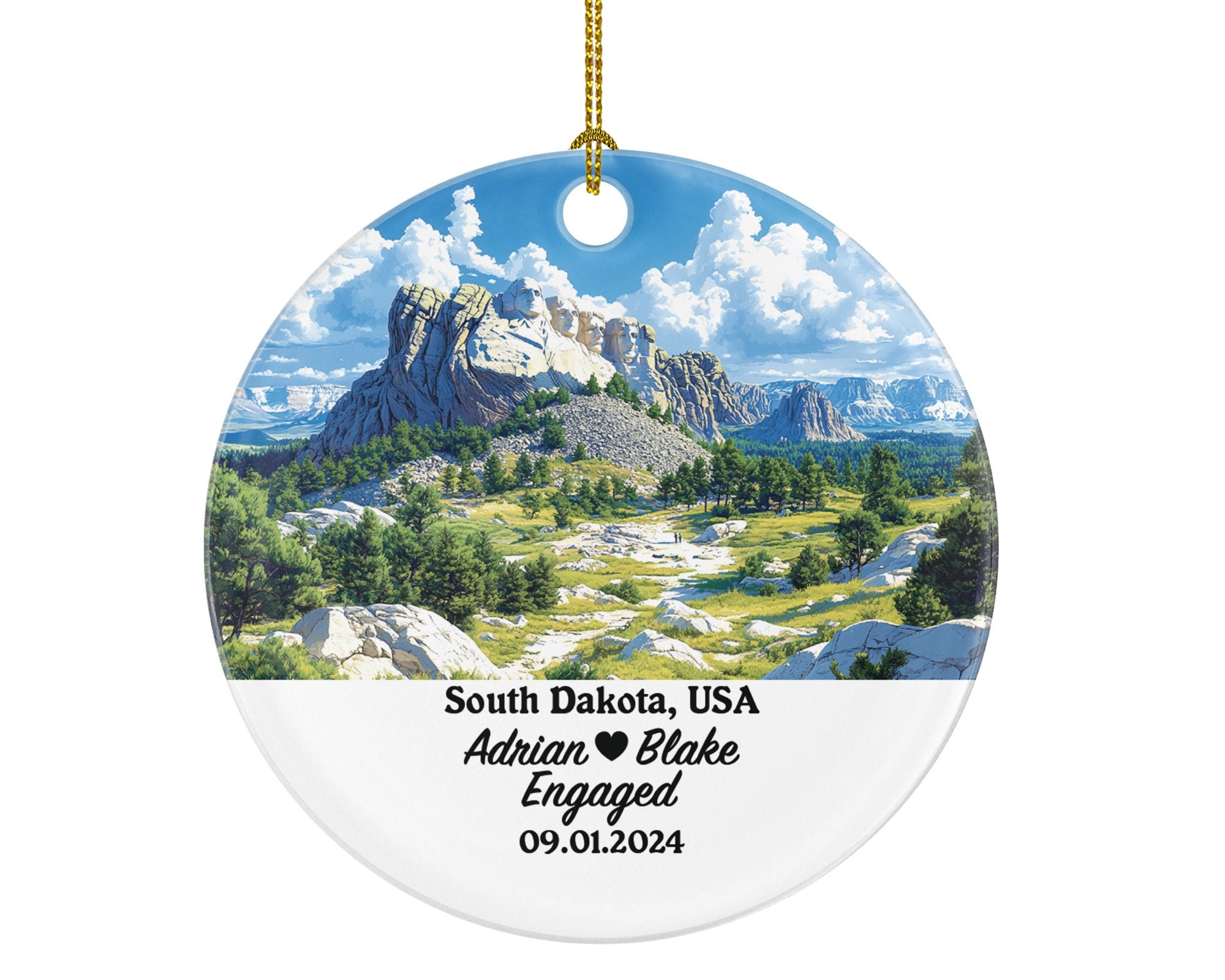 South Dakota Christmas Ornament Personalized - SD Engaged Married Family Together Couple Travel Honeymoon Engagement Marriage