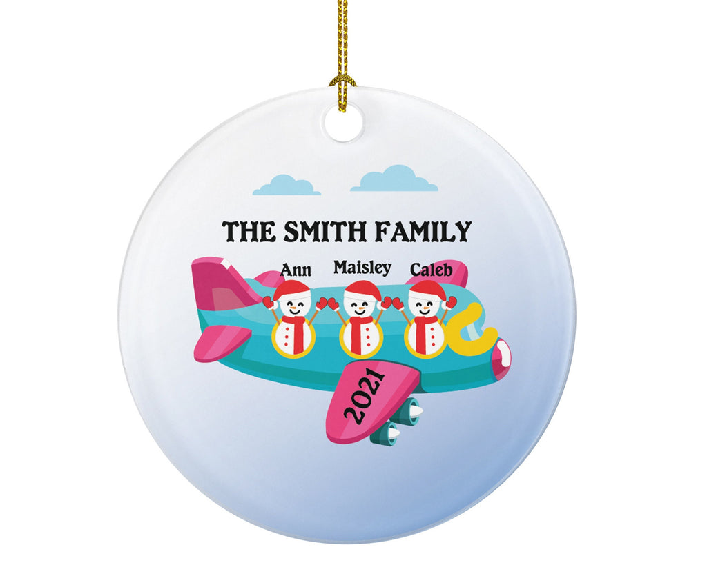 Personalized Christmas Ornament Family Airplane Ride/Family Vacation- Family of 3 Christmas Ornament - Family Travel Ornament
