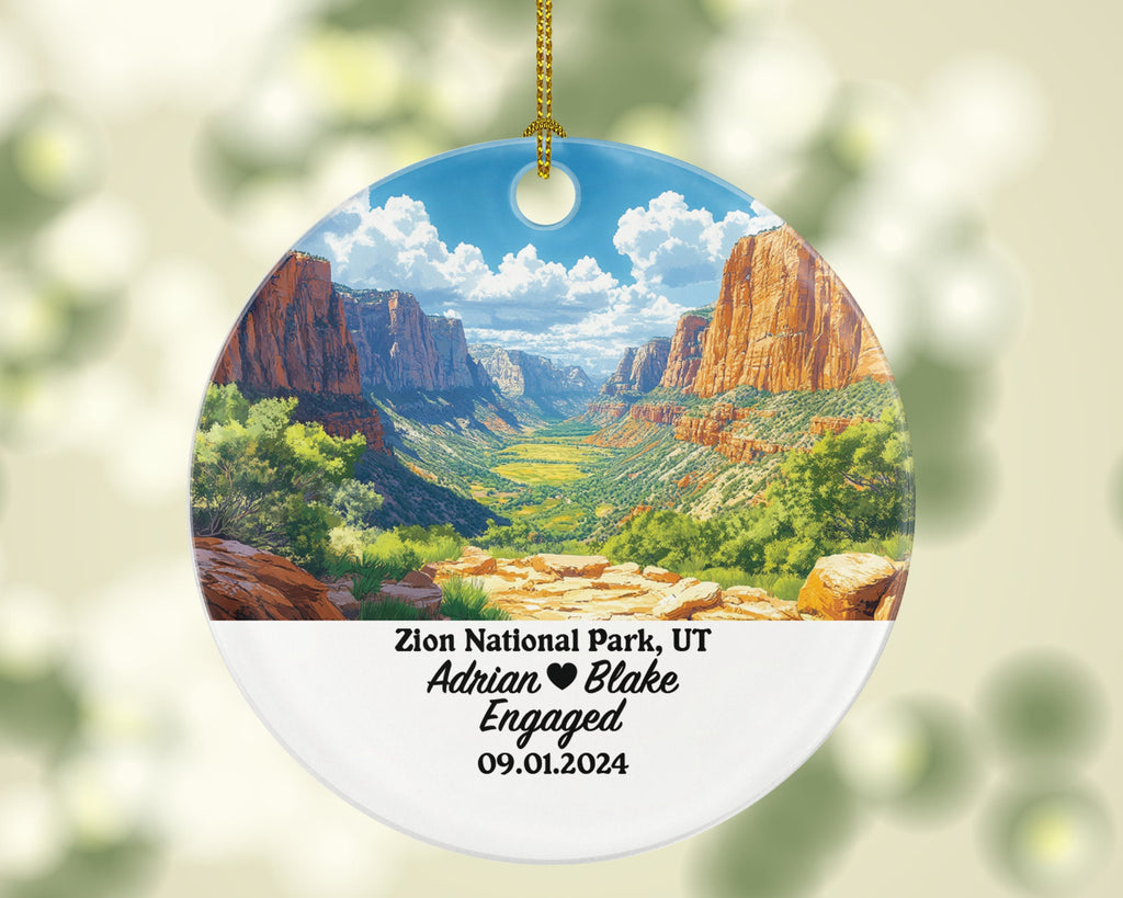 Zion National Park Christmas Ornament Personalized - UT Engaged Married Family Together Couple Travel Honeymoon Engagement Marriage