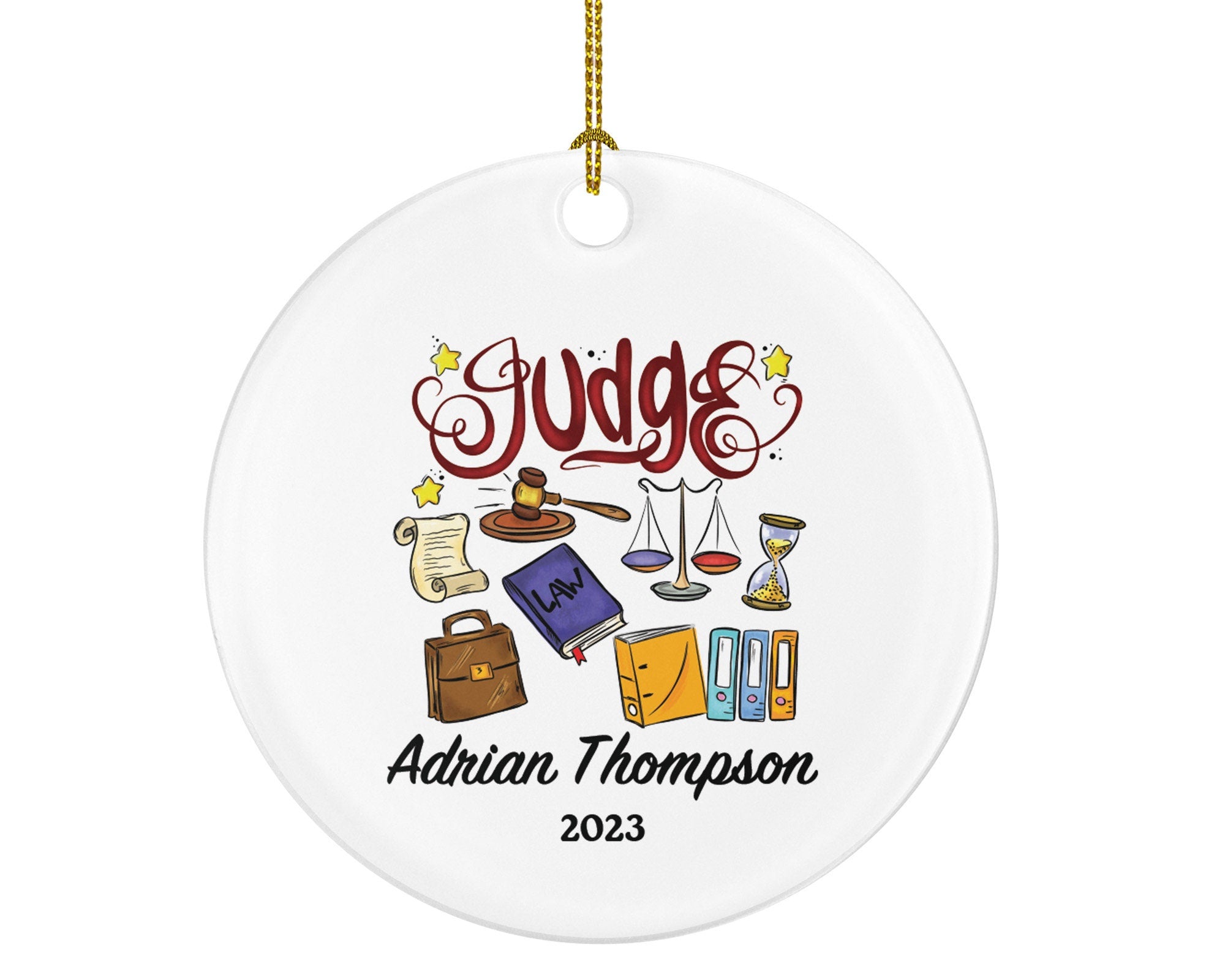 Personalized Judge Christmas Ornament, Custom Gift for Attorney at Law Lawyer Justice Equal Crime