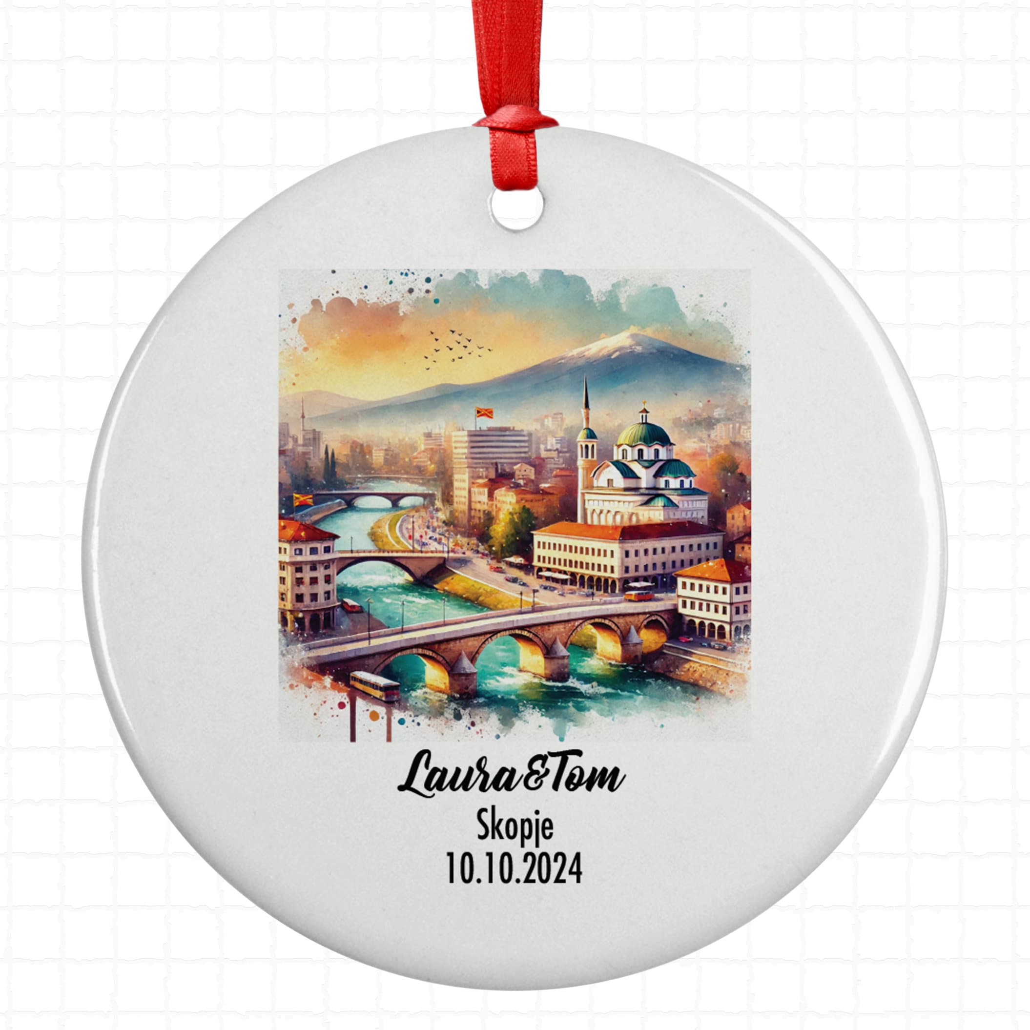 Skopje, Macedonia, Ornament, Engagement, Married, Travel, Gift for Engaged Couple, Engagement Gift, Trip, Vacation Souvenir