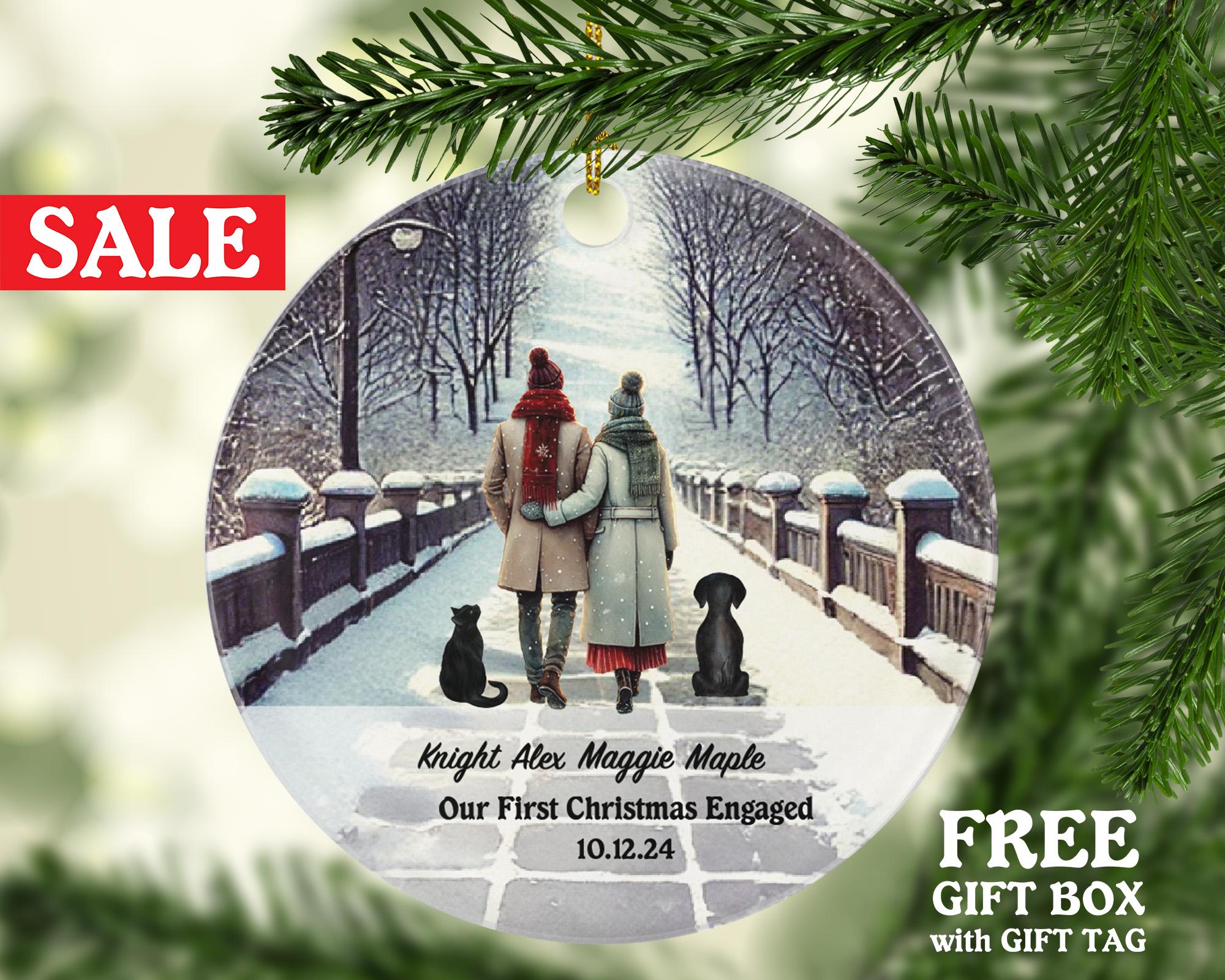 Engaged Couple Bridge Pet Dog Cat Owner Personalized Christmas Ornament First Engagement Announcement Custom Lover Gift Fur Holiday Rescue