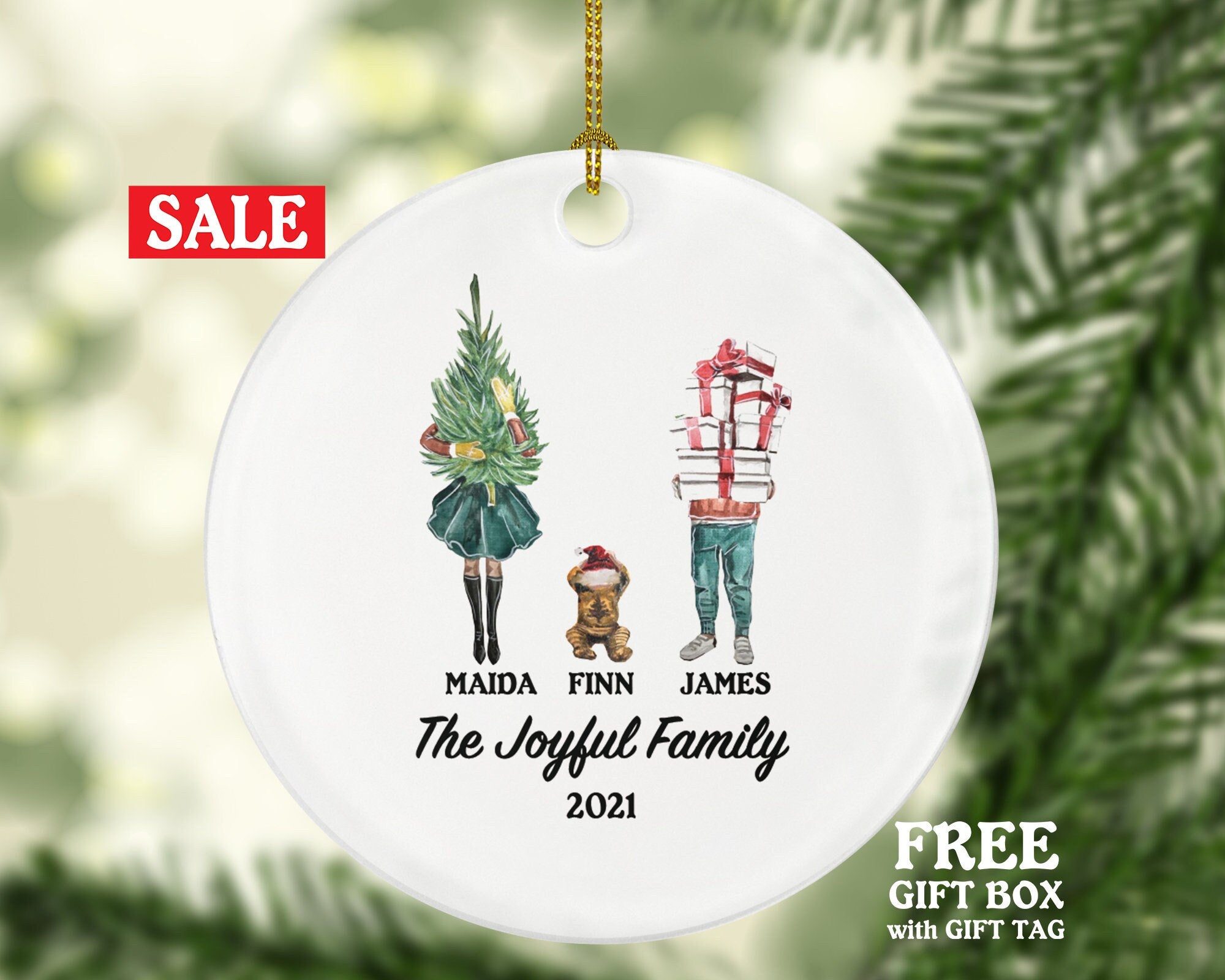 Family of 3 Christmas Ornament Personalized - Parents Mother Father Child Girl Boy Mom Dad Gift