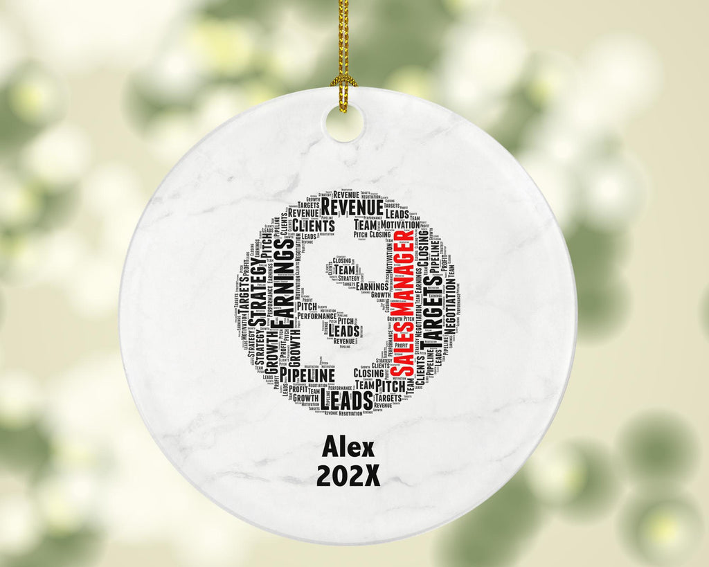 Sales Manager Ornament, Business Leadership Gift, Corporate Office Word Art Ornament, Personalized Porcelain Keepsake