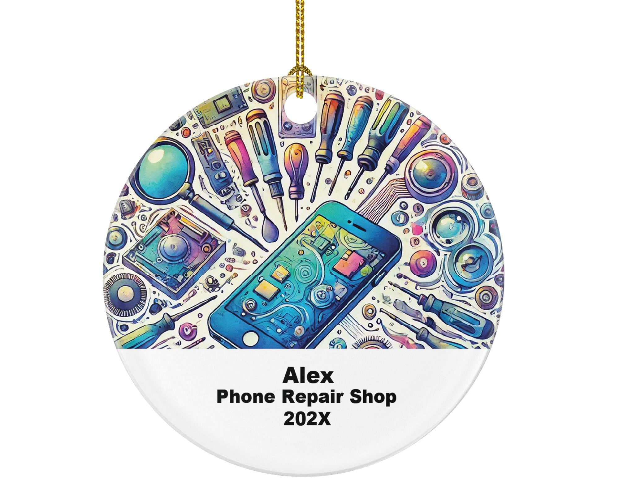 Personalized Phone Repair Ornament – Custom Tech Repair Shop Gift – Cell Phone Technician Ornament with Name and Year