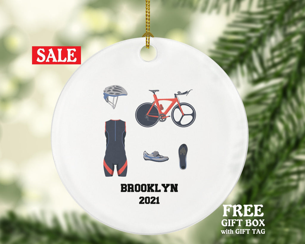 Triathlon Christmas Ornament Personalized - Gift for Triathlete, Run Cycle Bike Swim, Triathlon Equipment