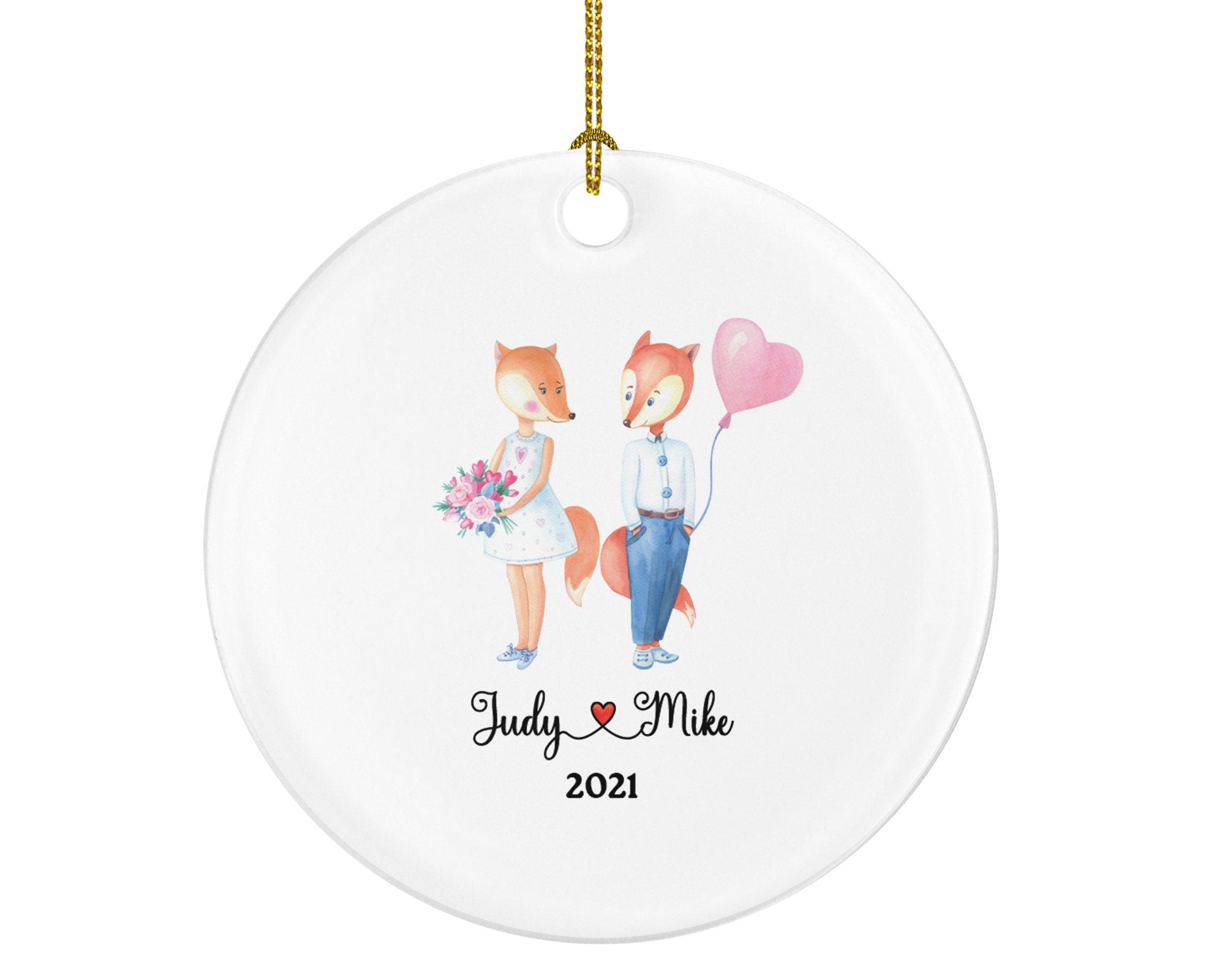 Couple  Christmas Ornament Personalized - Valentines Together Lovers - New Fox Couple Gift Names and Year