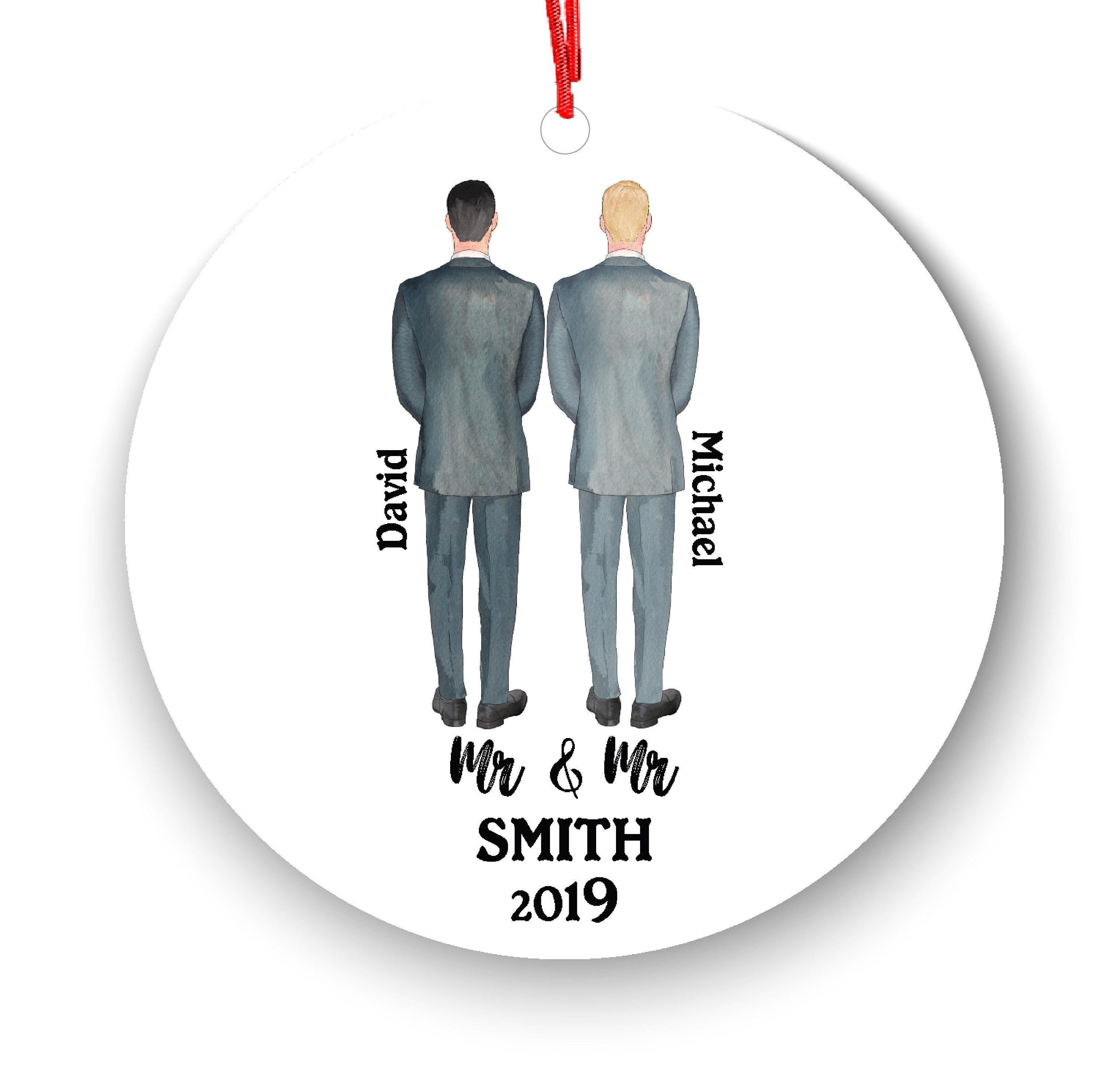 Mr and Mr Christmas Ornament - LGBTQ Wedding Keepsake with Custom Details