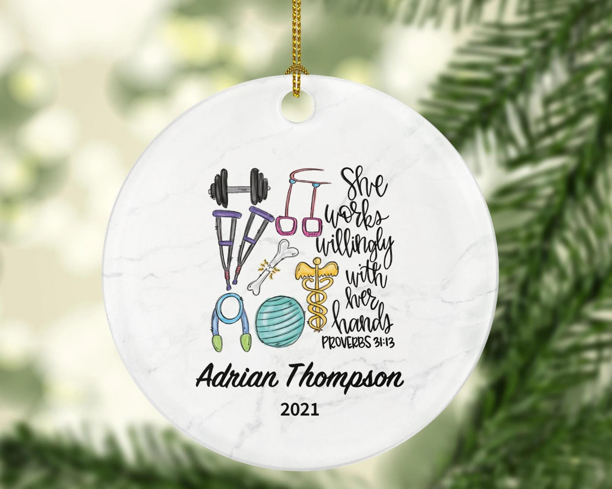 Physical Therapist Christmas Ornament for Female, PT Personalized Gift, Physiotherapist Ornament, Medical Ornament