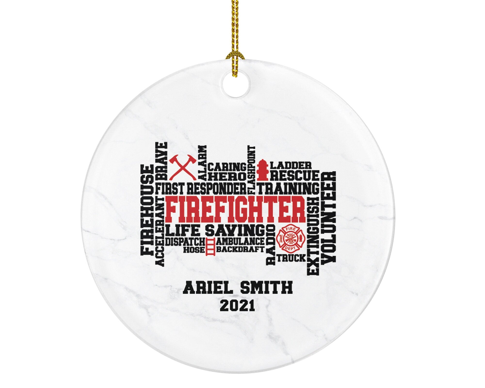 Firefighter Wordart Christmas Ornament Personalized - First Responder Custom Firefighter Thank You Gift Prayer for Firefighter Fireman