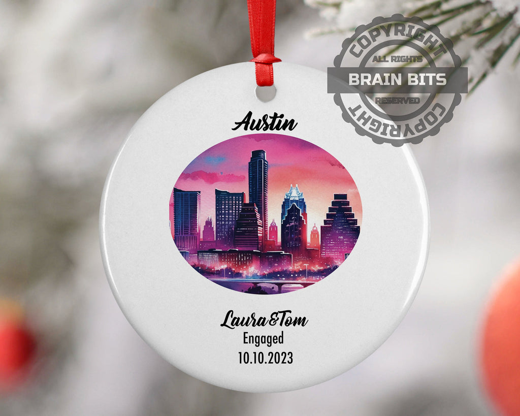Austin Ornament, Engagement, Married, Travel, Gift for Engaged Couple, Engagement Gift, Trip, Vacation Souvenir