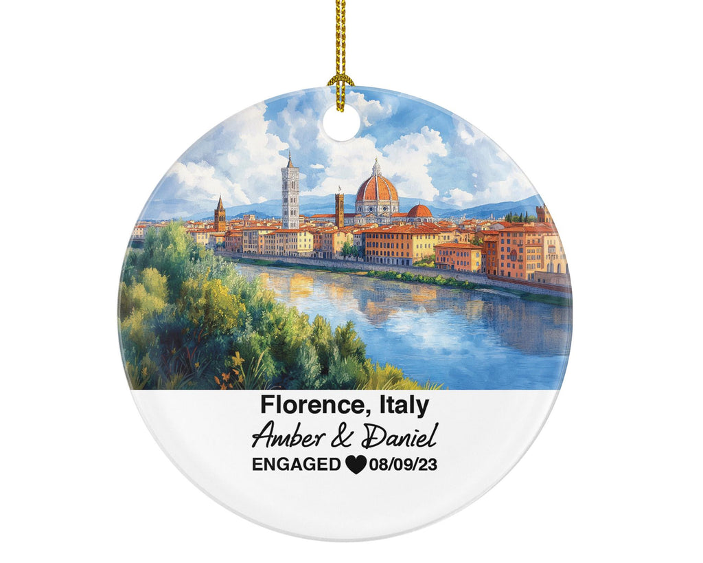 Custom Florence Italy Round Ceramic Christmas Ornament – Personalized Holiday Keepsake, Custom Couple Gift for Wedding or Honeymoon