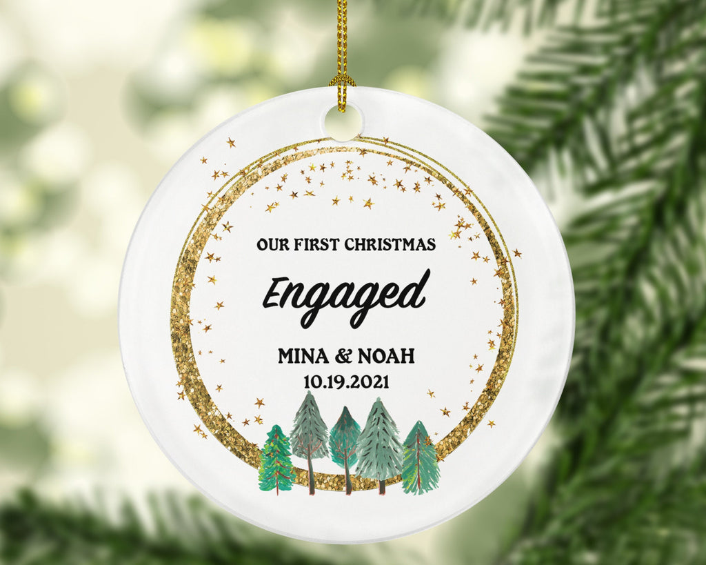 Our First Christmas Engaged Personalized Ornament - Engagement Announcement Couple Gift