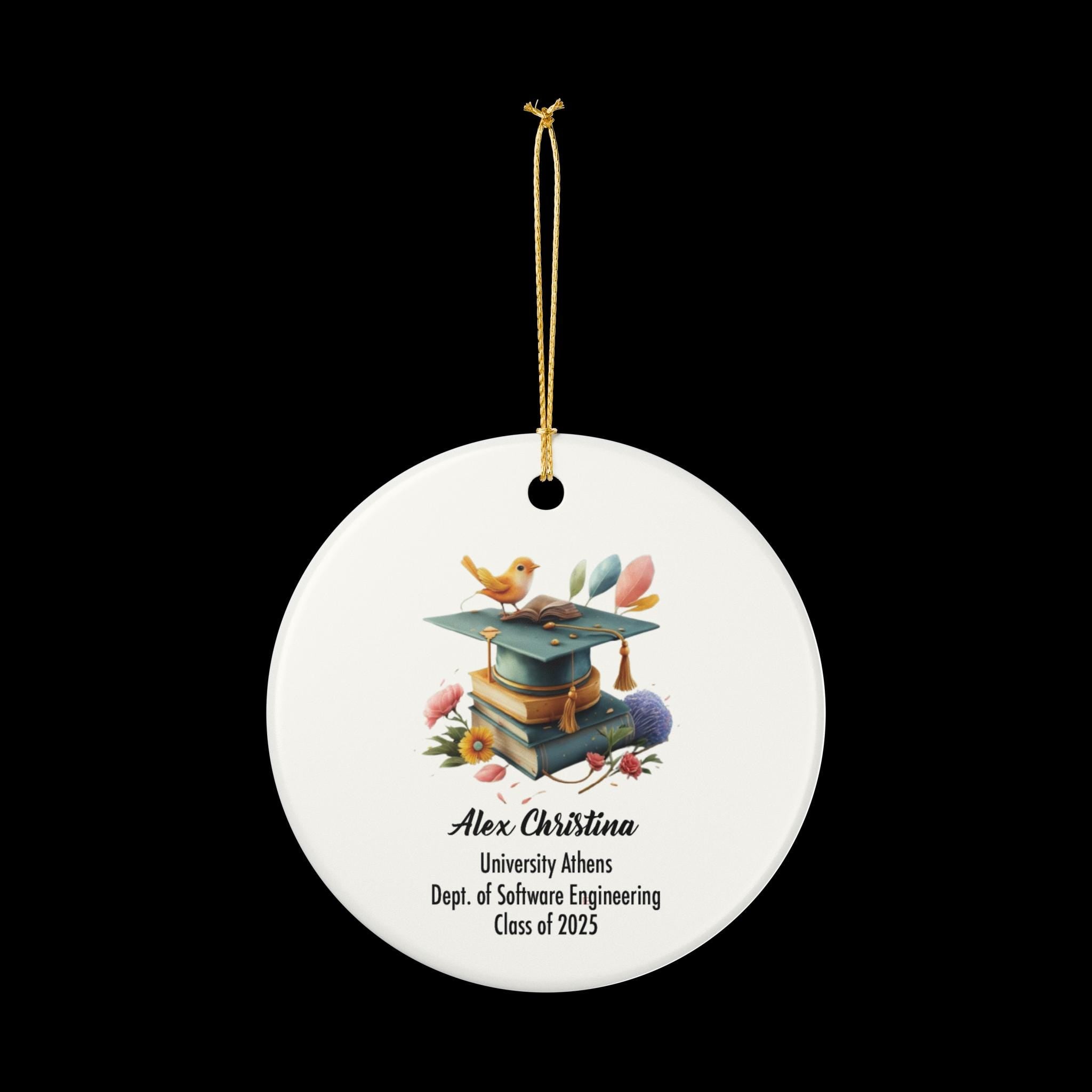 Graduation Ornament 2025 Custom Grad Gift with Name Bird and Books Personalized Keepsake for University Graduation