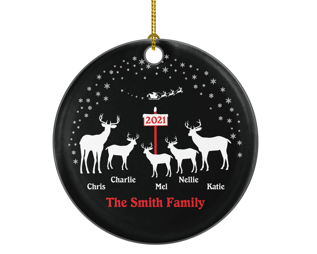 Family of 5 Personalized Christmas Ornament Five Xmas Reindeer Deer Mother Father New Baby Girl Boy Children Kids Wife Husband Name Gift