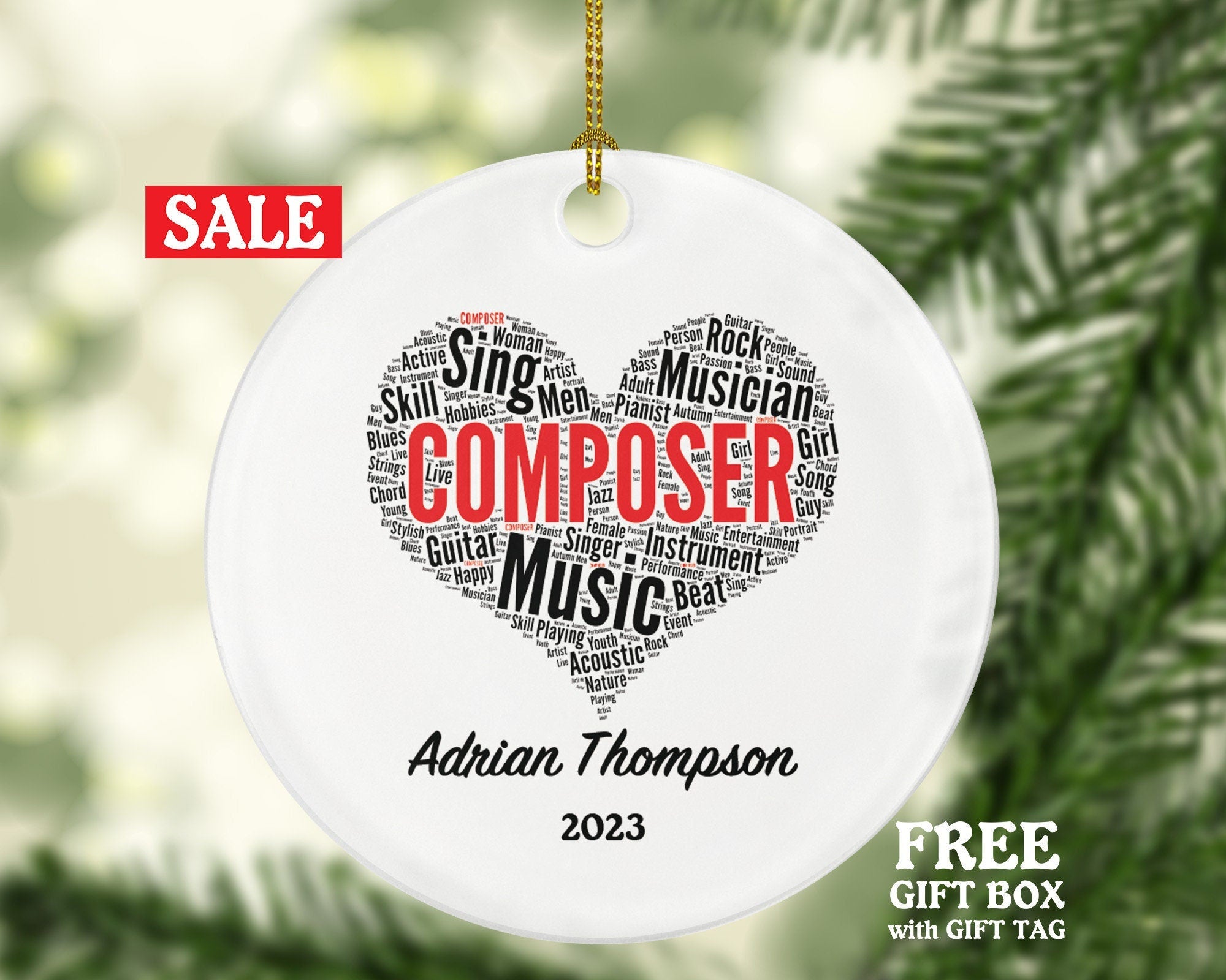 Composer Christmas Ornament Personalized - Musician Musical Gift for Composer - Custom Name Year