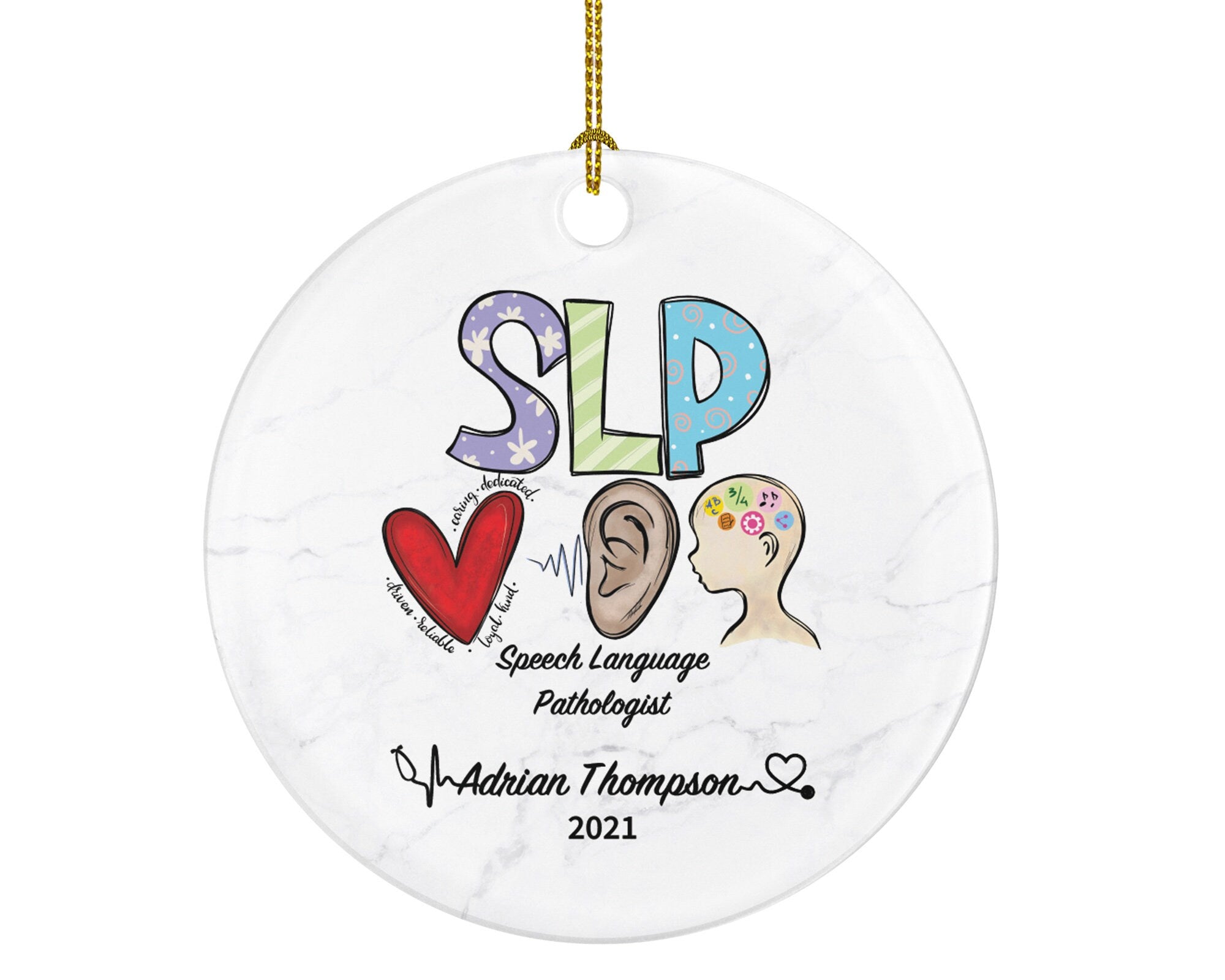 SLP Speech Language Pathology Christmas Ornament Personalized - Gift for Speech Language Pathologist - Custom Name Year