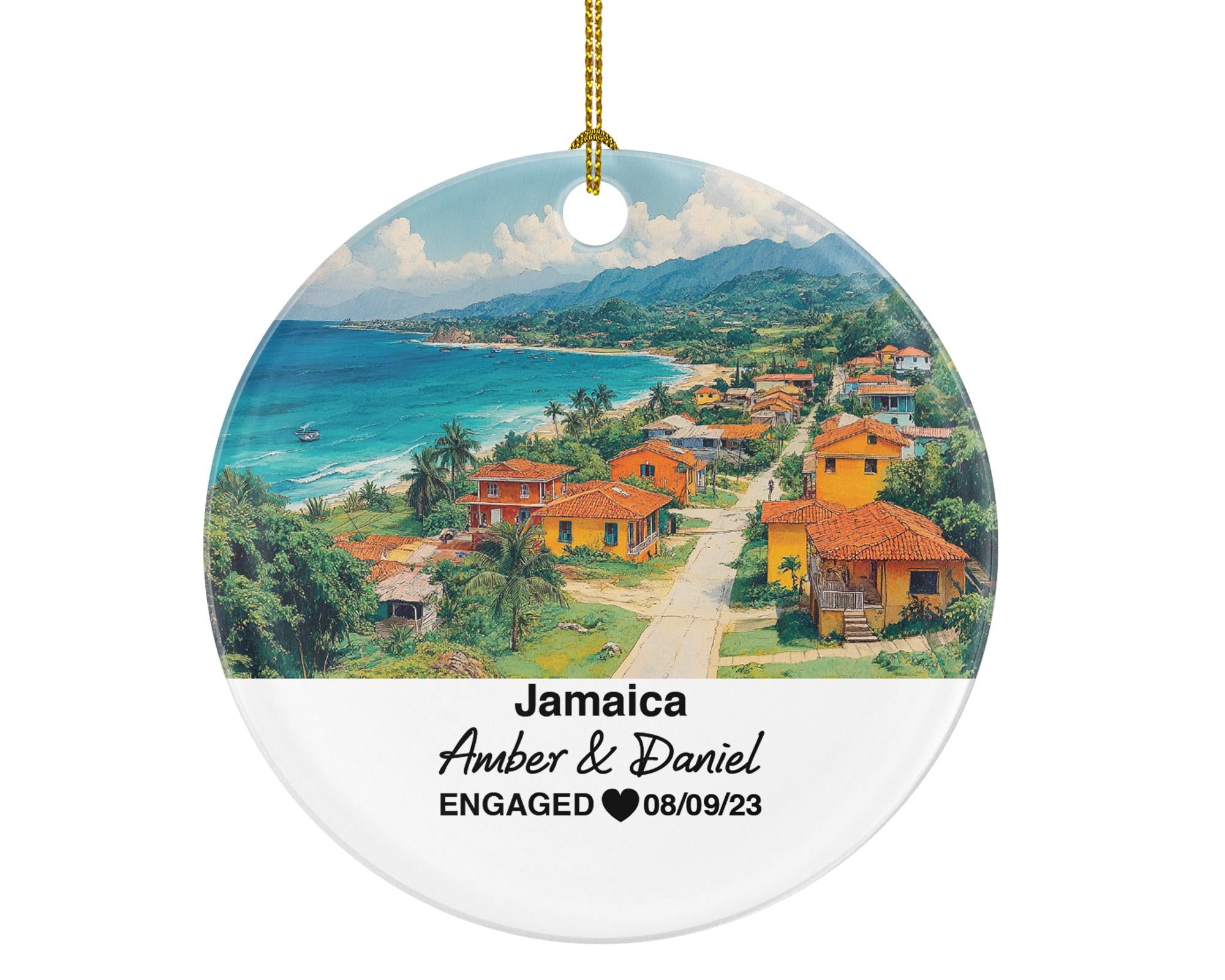 Custom Jamaica Christmas Ornament, Montego Bay, Blue Mountains, Personalized Couple Gift, Celebrate Wedding, Engagement, Honeymoon